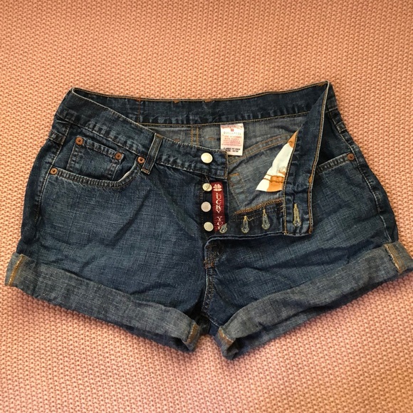 Lucky Brand Pants - Lucky Brand dark wash cut-off dungarees
